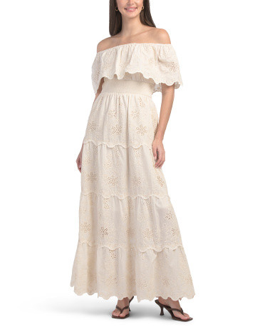 Off The Shoulder Embroidered Eyelet Maxi Dress | TJ Maxx