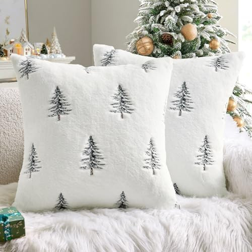 MIULEE Christmas Decorative Pillow Covers Set of 2 Faux Fur Throw Pillows with Embroidered Christ... | Amazon (US)