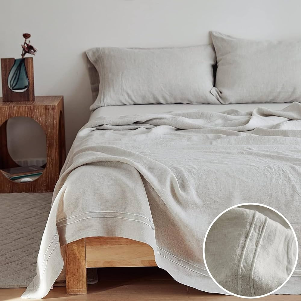 Simple&Opulence 100% Linen Sheet Set 4 Pieces Natural France Flax Bed Sheet (1 Flat Sheet, 1 Fitt... | Amazon (US)