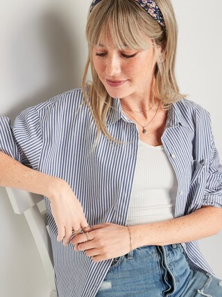 Oversized Striped Boyfriend Shirt for Women | Old Navy (US)