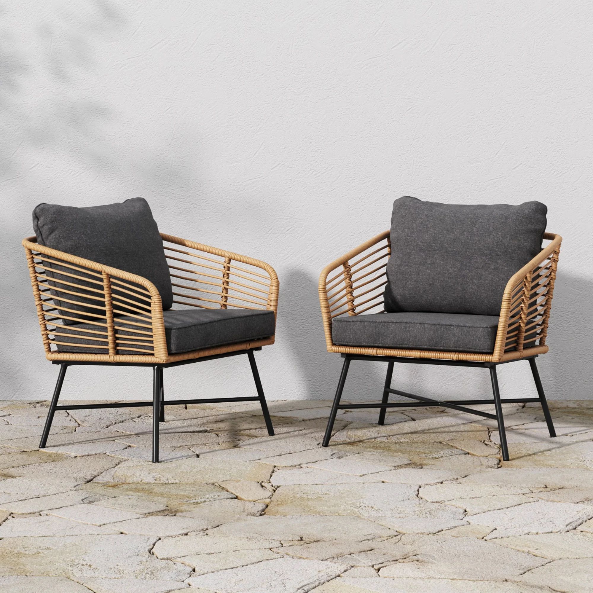 Wicker Outdoor Patio Arm Chairs Dark Gray | Nathan James