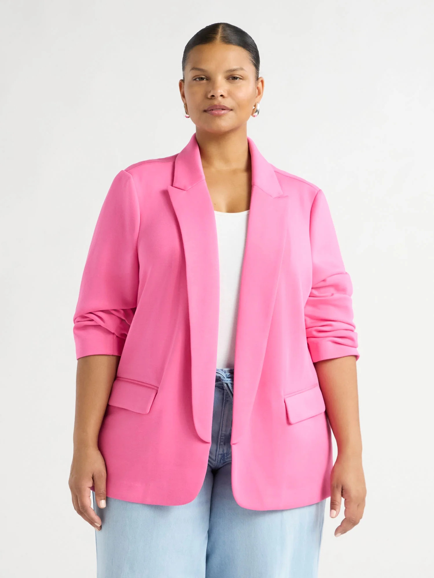 Scoop Women's and Women's Plus Relaxed Scuba Knit Stretch Blazer with Scrunch Sleeves, Sizes XS-4... | Walmart (US)