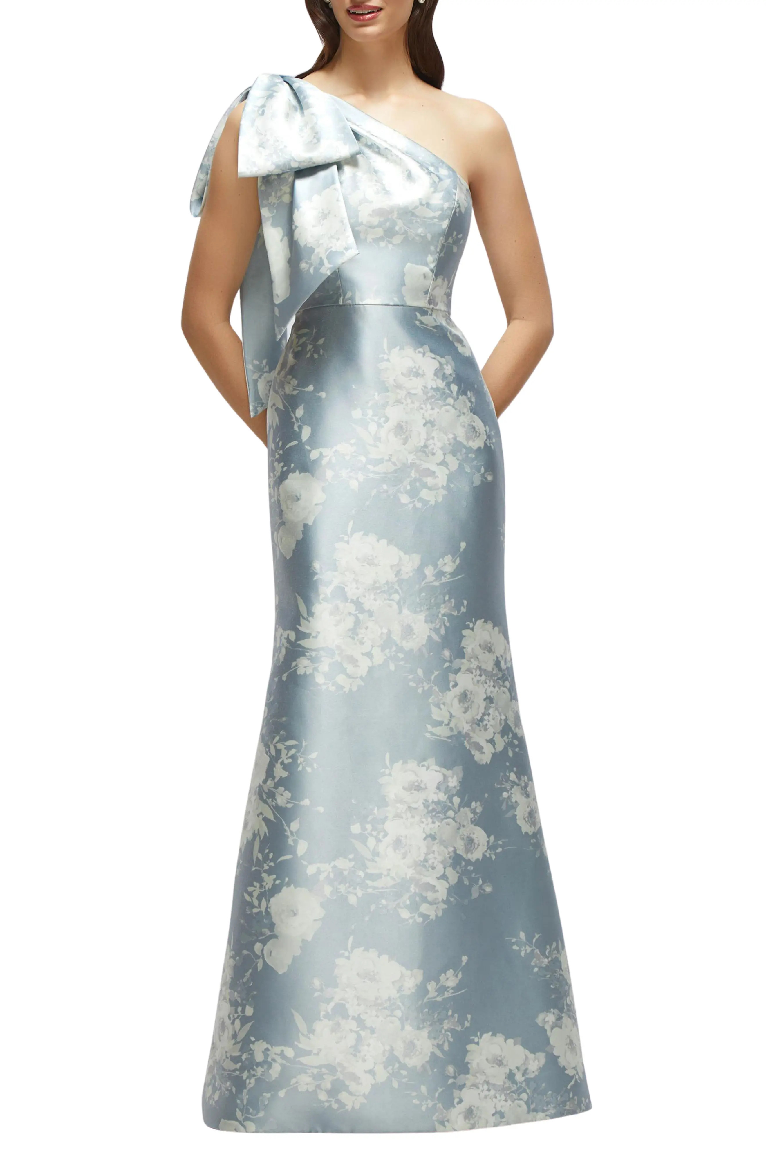 Alfred Sung Bow Shoulder Satin Twill Mermaid Gown (Women) | Nordstrom | Nordstrom