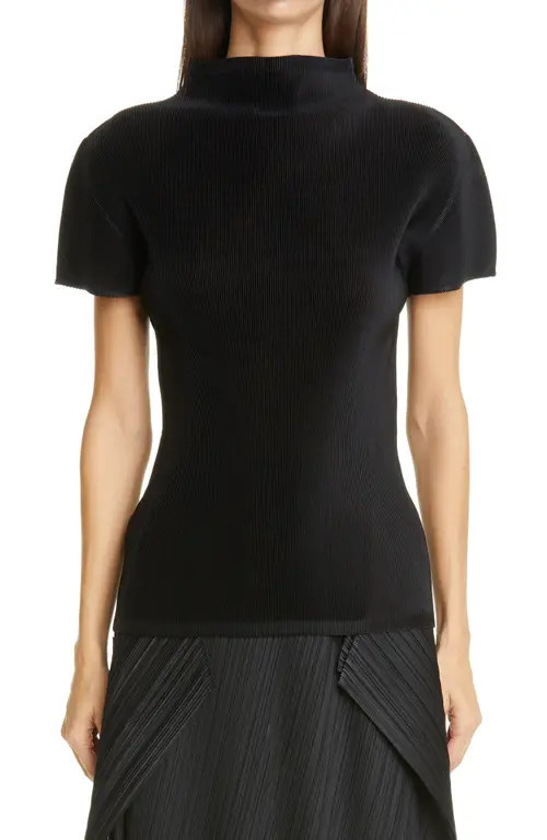Pleats Please Issey Miyake Mist Basics Funnel Neck Top in Black at Nordstrom, Size 5 | Nordstrom