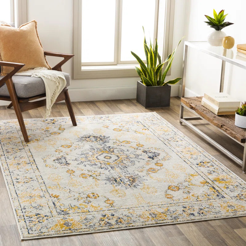Cabe Oriental Area Rug in Yellow/Gray | Wayfair North America