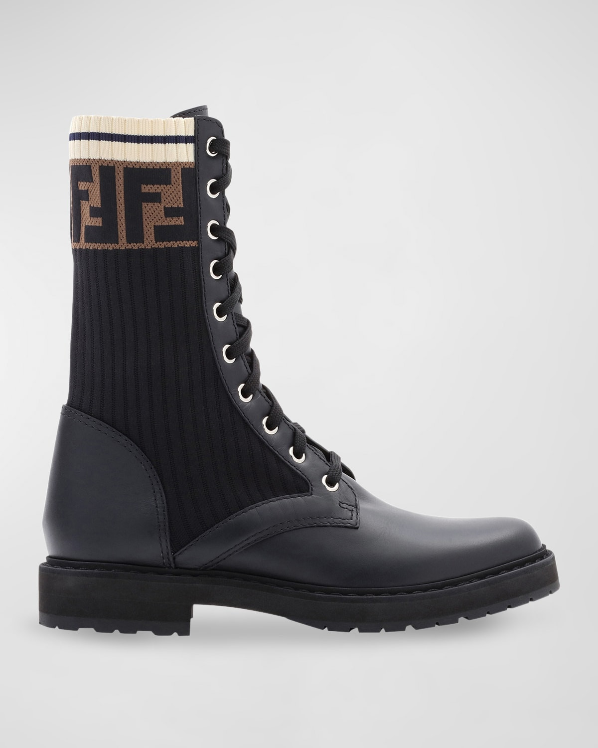 Leather Combat Boot with FF Cuff | Neiman Marcus