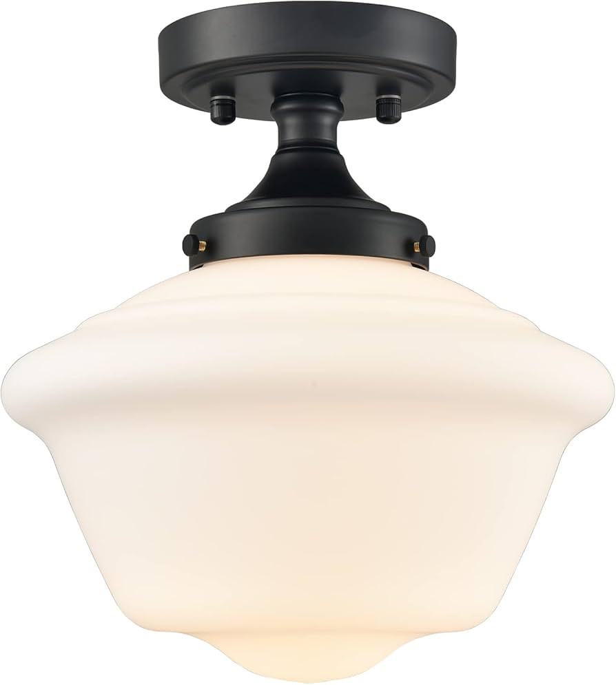 SAMTEEN Modern Black Semi Flush Mount Ceiling Light Schoolhouse Light Fixture Milk Glass Ceiling ... | Amazon (US)