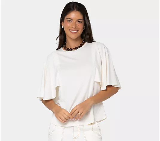 Peace Love World Boheme Crew Neck Futter Sleeve Top - QVC.com | QVC