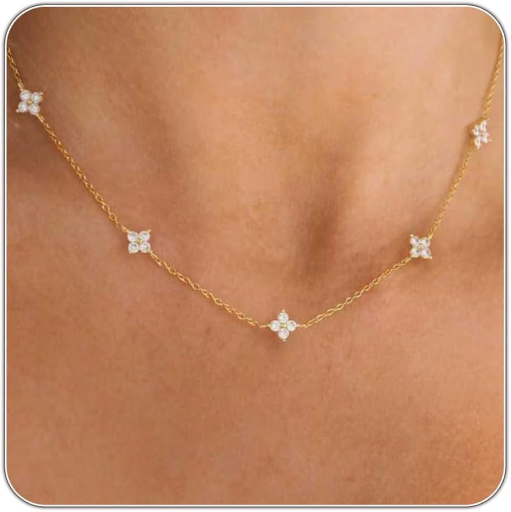 Mothers Day Gifts - Dainty Silver Gold Necklaces for Women Cute Station Choker Simulated Diamond ... | Amazon (US)