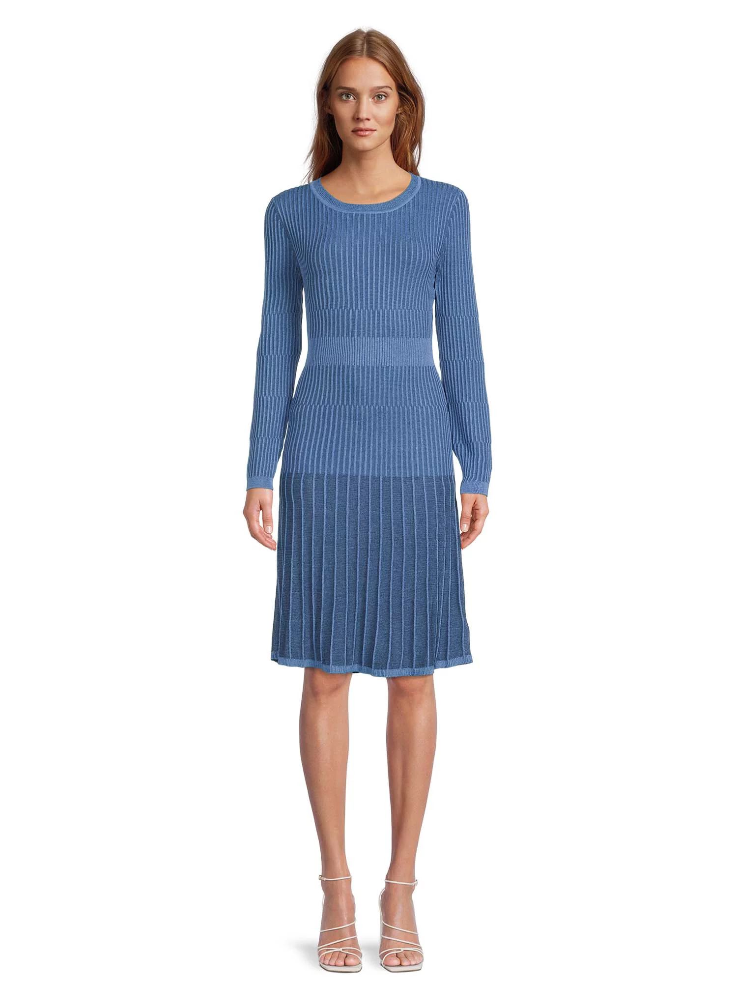 Time and Tru Women's Long Sleeve Plaited Rib Sweater Dress | Walmart (US)