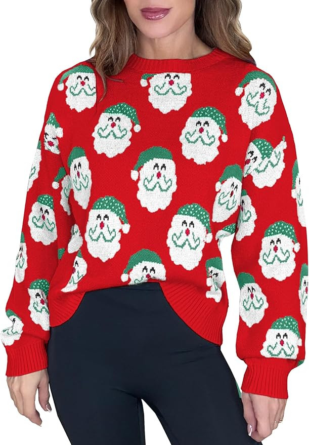 Women's Ugly Christmas Sweaters Funny Santa Pattern Cute Xmas Holiday Party Long Sleeve Knit Pull... | Amazon (US)