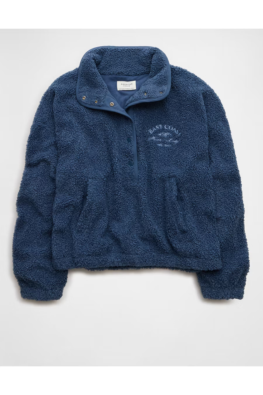 AE Sherpa Fleece Graphic Henley Sweatshirt Women's Navy XXS | American Eagle Outfitters (US & CA)