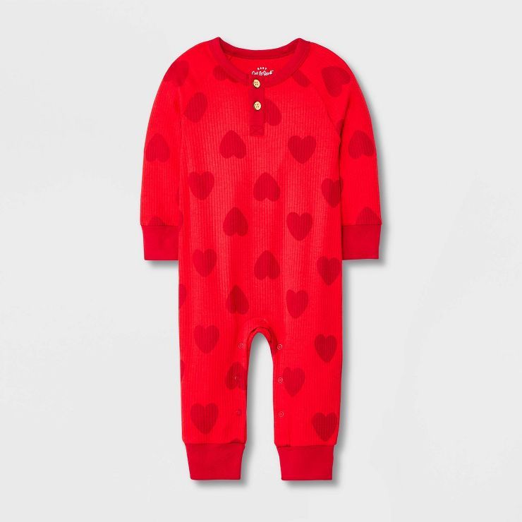 Baby Boys' Heart Ribbed Henley Romper - Cat & Jack™ Red | Target