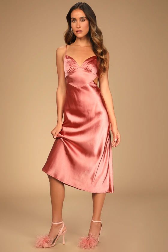 Intoxicating Aura Rusty Rose Satin Sleeveless Slip Midi Dress | Lulus (US)