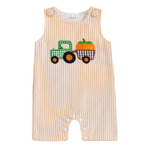 YINGISFITM My First Halloween Baby Boy Outfit Sleeveless Jumpsuit Pumpkin Overalls Infant Romper Newborn Halloween Clothes (Halloween Pumpkin Orange, 2-3T) | Amazon (US)