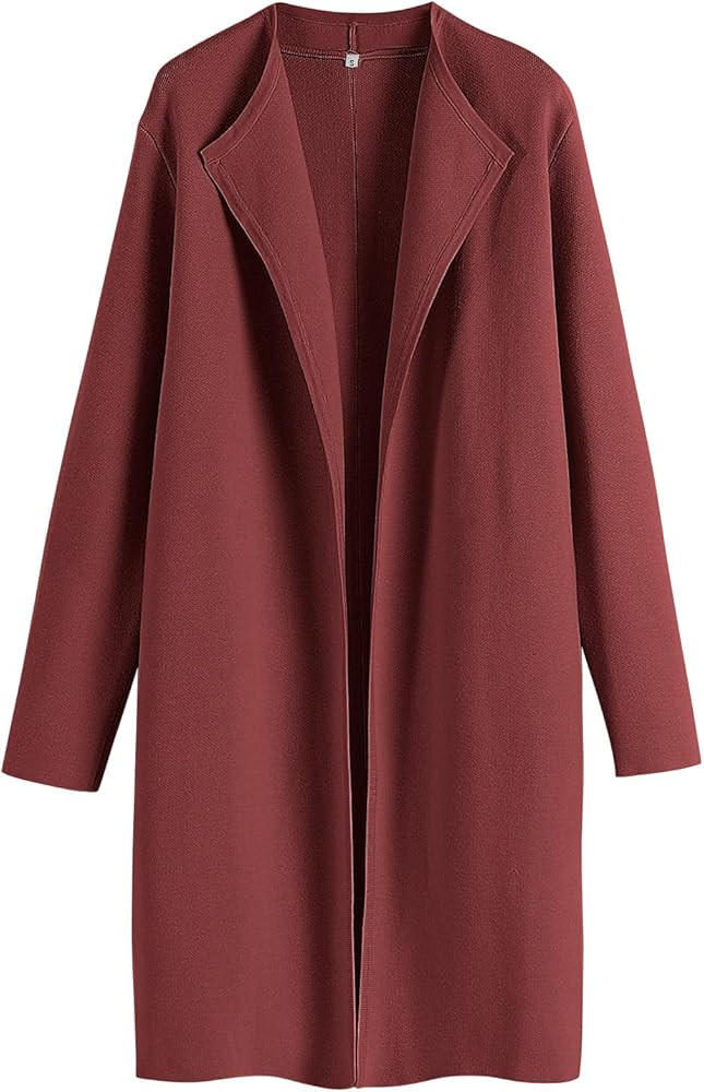 Prinbara Women's 2023 Fall Long Cardigan Coat Long Sleeve Open Front Lapel Casual Knit Jacket Coa... | Amazon (US)
