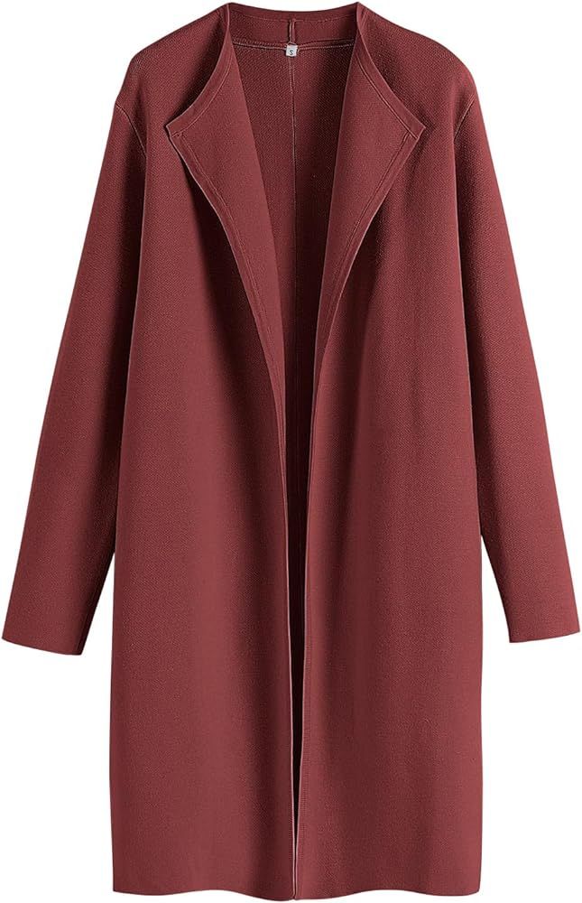 Prinbara Women's 2023 Fall Long Cardigan Coat Long Sleeve Open Front Lapel Casual Knit Jacket Coa... | Amazon (US)