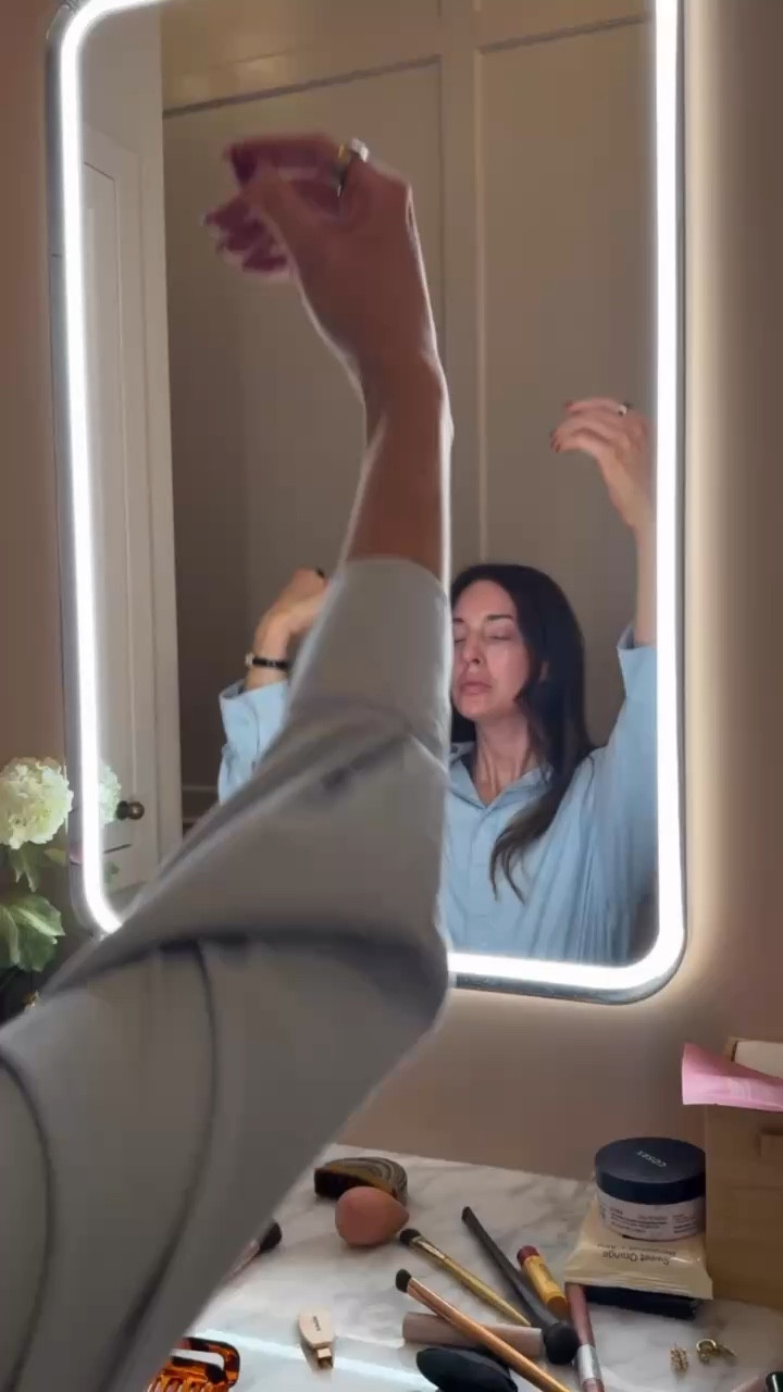 My full makeup routine: By Mario soft setting spray // Merit great skin priming moisturizer // Merit contour in bisque // Tower 28EP Armani luminous Silke 5.95 // Westman Atlier face trace contour stick in truffle // Merit Flush Balm in bespoke // Merit solo shadow in mid-century // Anastasia brow pencil in medium brown // Anastasia brow freeze gel // Tower 28 make waves mascara drift // Huda beauty easy bake peach pie // Maybelline super stay lead the way // Charlotte Tilbury light wand highlighter in Pillow Talk // Two-faced sun bunny bronzer // Rhode peptide lip in Toast // Merit tinted lip oil (twin set) // Burts bees in pomegranate // Kosas Lip Gloss in Aftershock