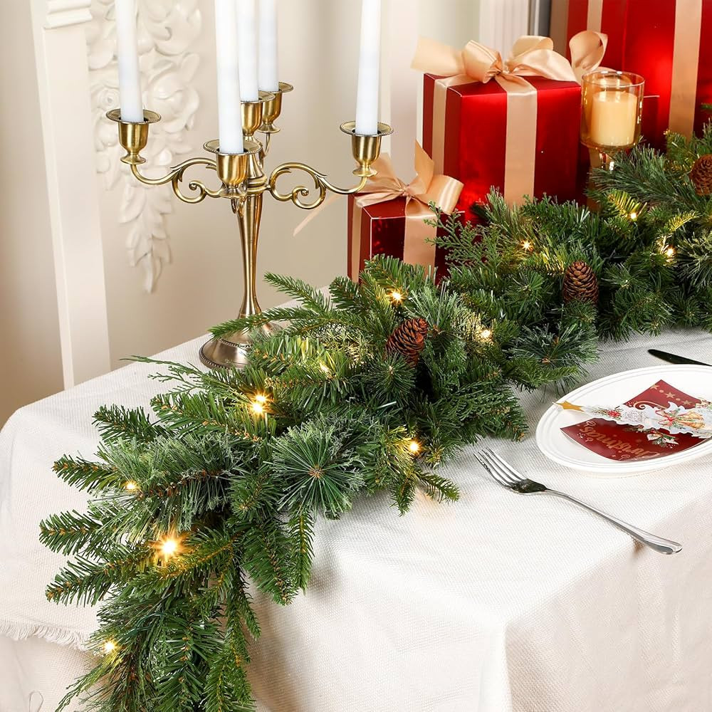 SHareconn 6FT Prelit Christmas Garland, Natural Rustic Cedar Pine with Pine Cones Decor and Multi... | Amazon (US)