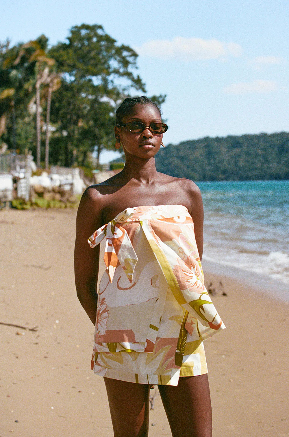 Orange Thalassa Rust Print Strapless Tie Elexus Top | Sabo Skirt US