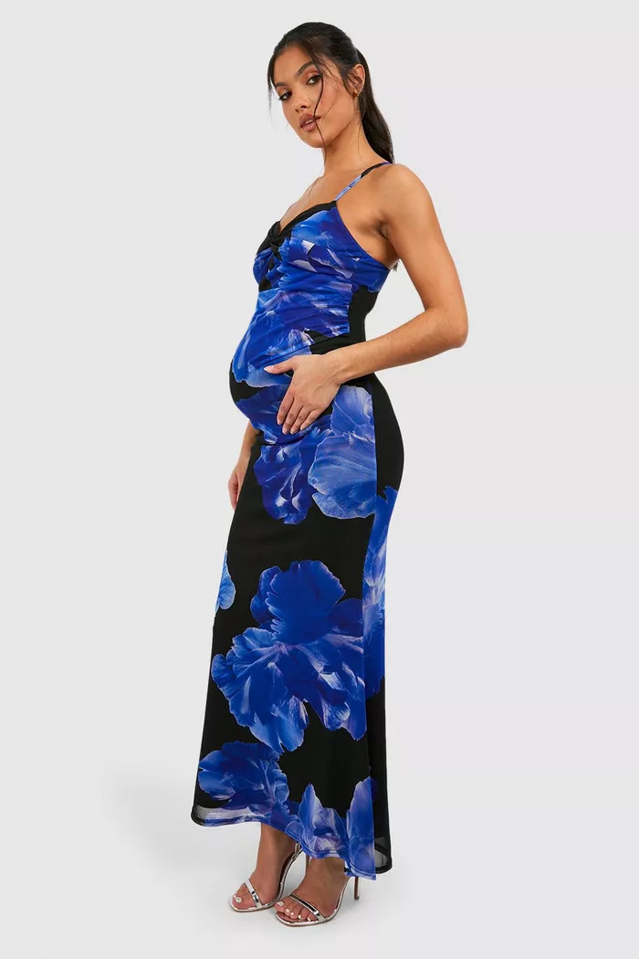 Maternity Floral Mesh Midi Dress | boohoo (US & Canada)
