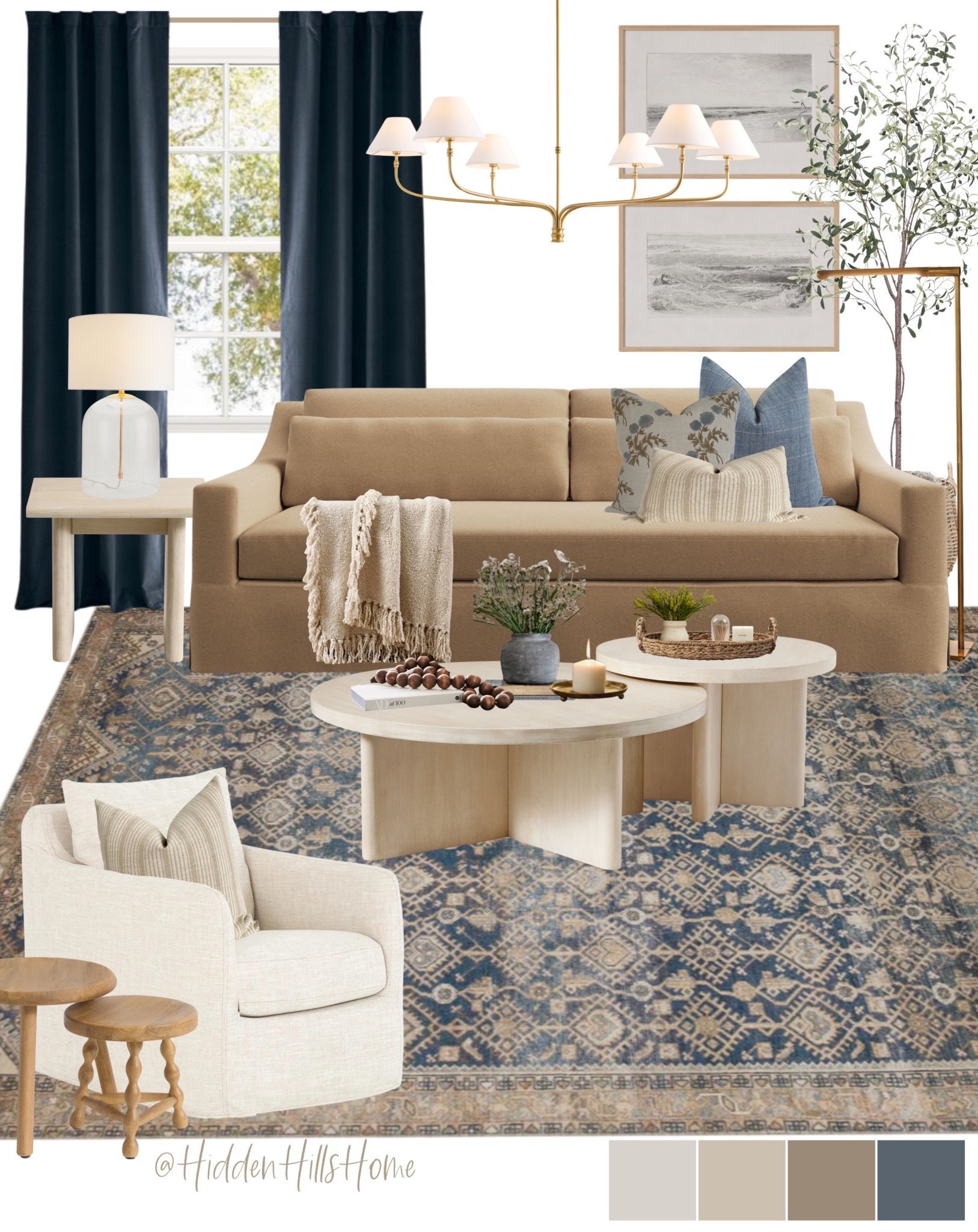 Living room decor ideas, living room design, home decor, living room inspiration, coffee table, living room rug, home design, curtains, modern Classic living room, studio McGee inspired living room mood board #homedecor