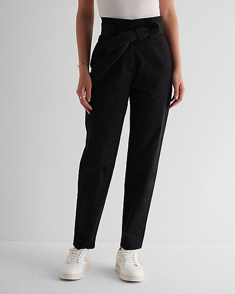 Super High Waisted Belted Paperbag Ankle Pant | Express