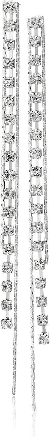 GUESS "Basic" Silver Crystal Rhinestone Linear Drop Earrings | Amazon (US)