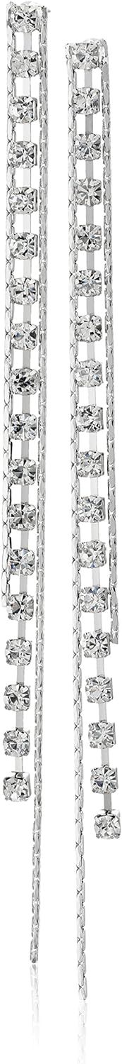 GUESS "Basic" Silver Crystal Rhinestone Linear Drop Earrings | Amazon (US)