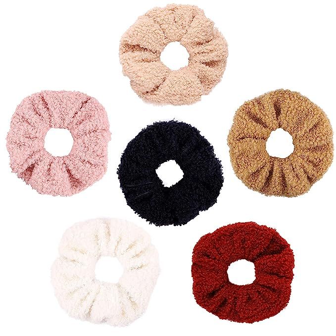 WATINC 6Pcs Teddy Faux Fur Hair Scrunchies, Colorful Large Hair Ties, Strong Elastic Hair Bobbles... | Amazon (US)