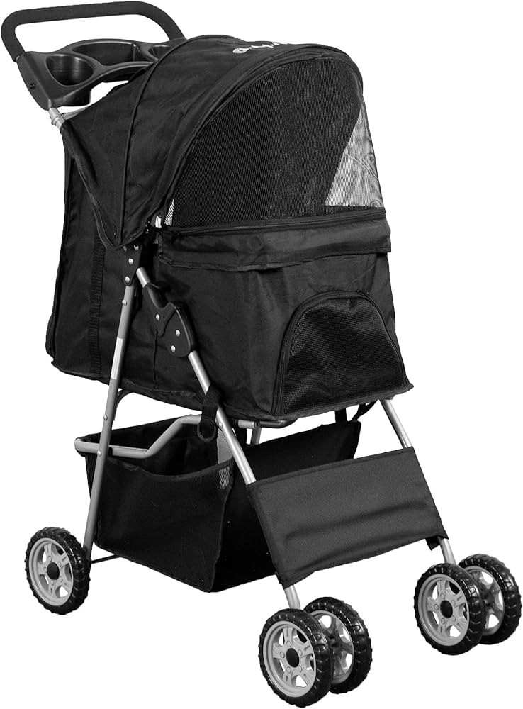 VIVO Black 4 Wheel Pet Stroller for Cat, Dog and More, Foldable Carrier Strolling Cart, STROLR-V0... | Amazon (US)