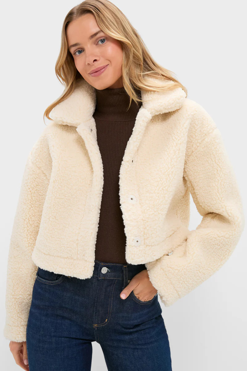 Cream Sherpa Sara Crop Jacket | Tuckernuck (US)