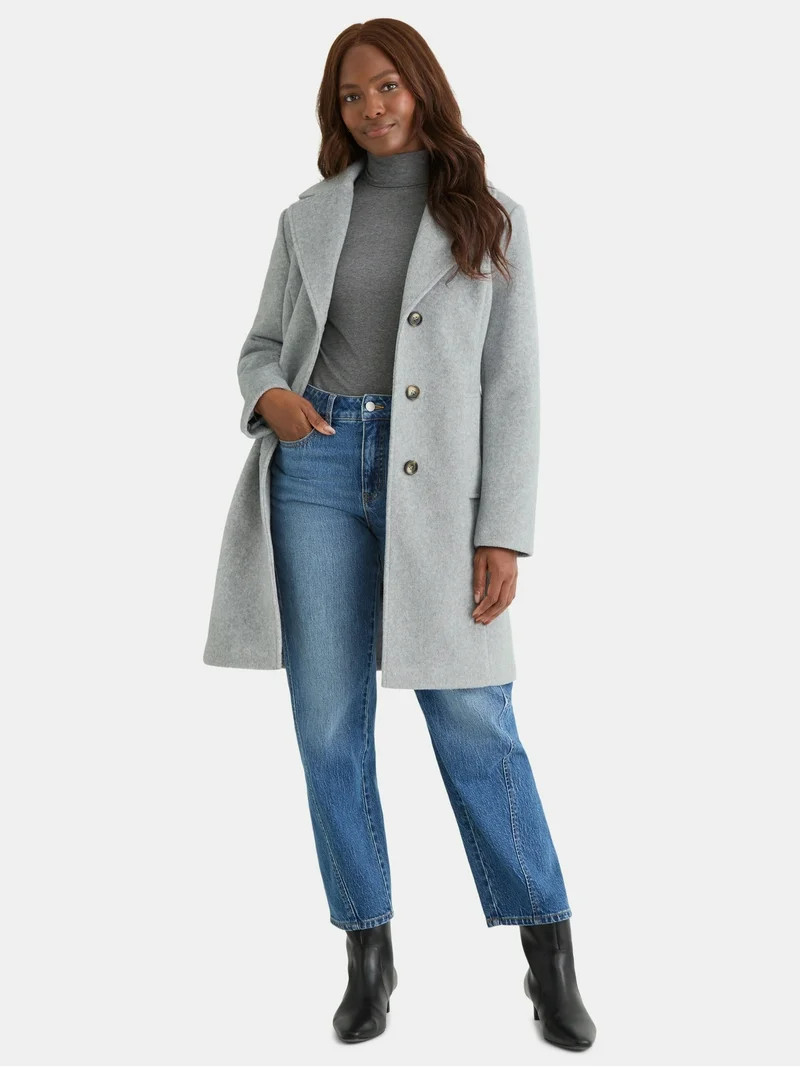Time and Tru Women's and Women's Plus Faux Wool Boyfriend Coat, Sizes XS-2X | Walmart (US)