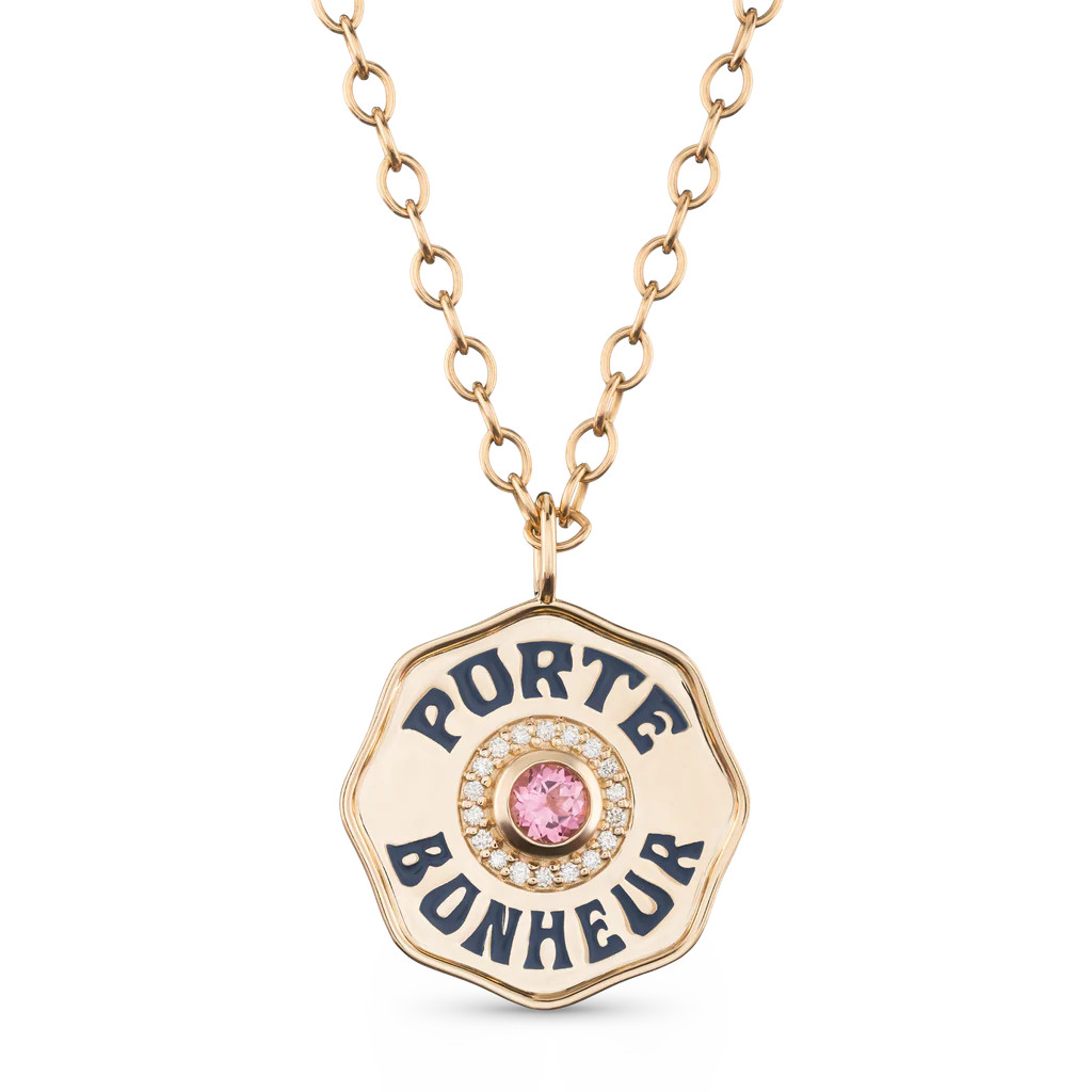 Large Enamel Porte Bonheur Necklace with Diamond Halo | Over The Moon
