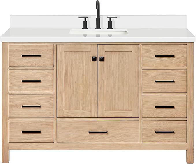 ARIEL 55'' Bathroom Vanity with Sink, American White Oak Solid Wood, 1.5 inch Edge Pure White Qua... | Amazon (US)