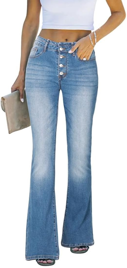 Genleck Womens Stretch Flare Jeans - Trendy High Waisted Bell Bottom Jeans Tummy Control Butt Lif... | Amazon (US)