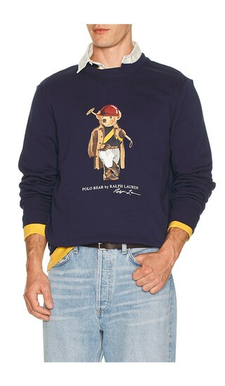 Polo Ralph Lauren Long Sleeve Fleece Novelty Polo Society Bear Crewneck Sweatshirt in Navy. - size L | Revolve Clothing (Global)