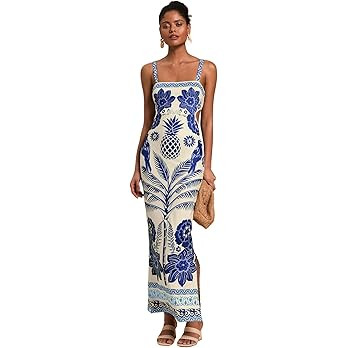 Floerns Women's Tropical Bow Tie Back Long Dress Sleeveless Split Vacation Maxi Dress | Amazon (US)