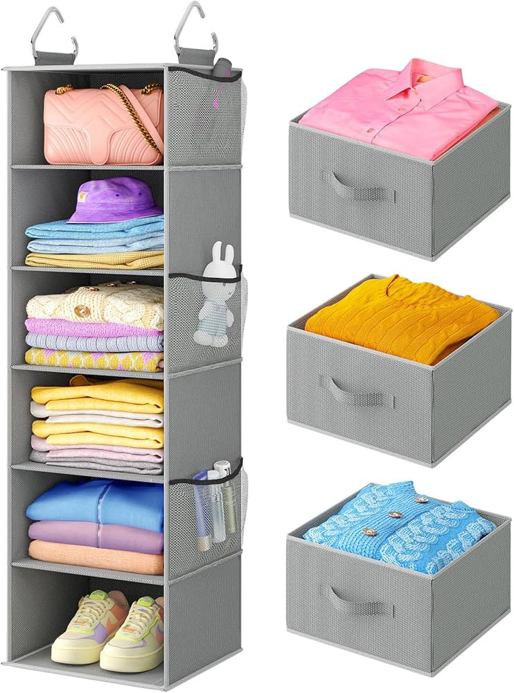 Pipishell 6-Shelf Hanging Closet Shelves, Hanging Shelf Organizer for Closet with 3 Removable Dra... | Amazon (US)