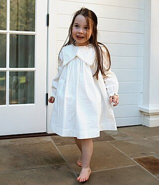 Edgehill Collection x Megan Karp Girls Quinn Embroidered Detail Sailor Long Sleeve Dress - 6 | Dillard's