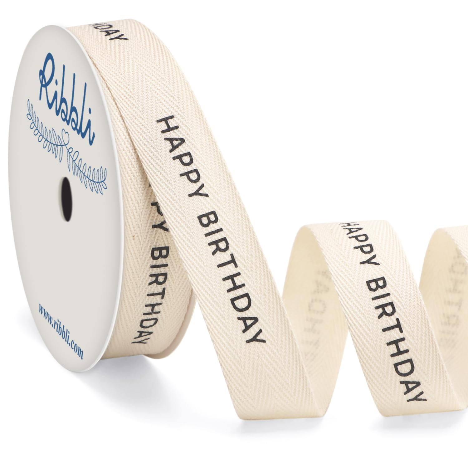 Ribbli Birthday Cotton Ribbon Natural Twill Tape Cotton with Black Happy Birthday Farmhouse Ribbo... | Amazon (US)
