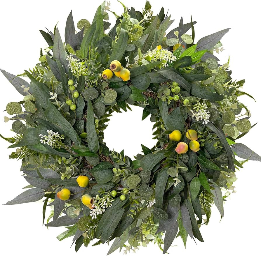 24 Inch Spring Eucalyptus Wreath for Front Door-Artificial Summer Greenery Wreaths Indoor Outdoor... | Amazon (US)