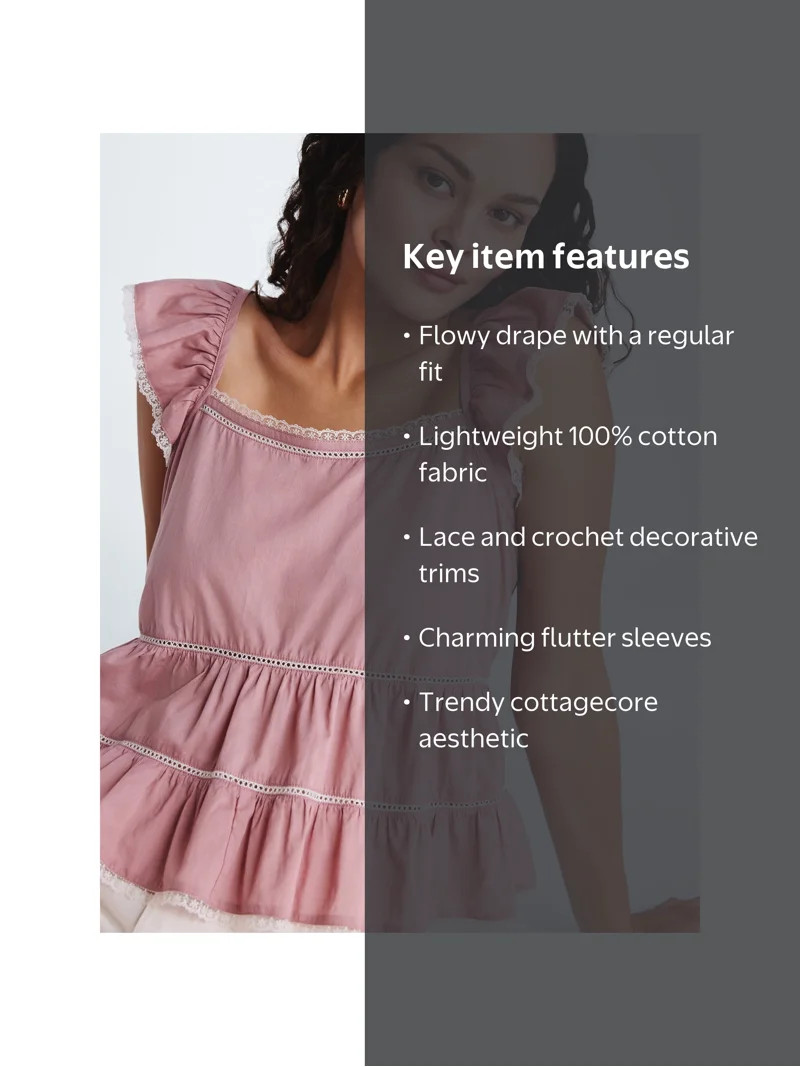 Scoop Women\u2019s Flowy Lace Cotton Top, Sizes XS-XXL | Walmart (US)