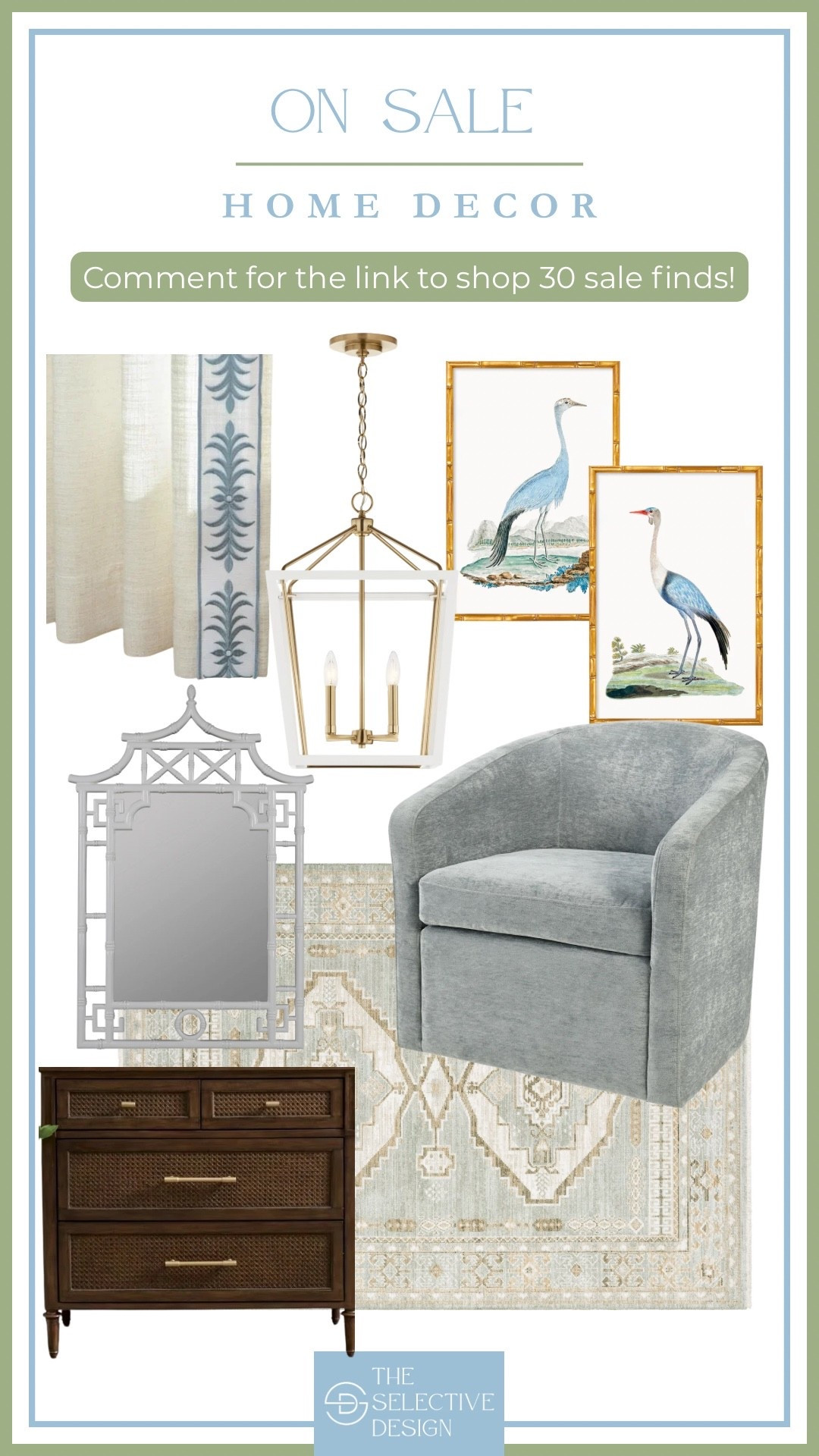 So many great home decor finds on sale! Gorgeous Custom Drapery at a discounted price, a classic living room rug, a classic living room chair at a great price, a pretty blue heron art print set on sale, and a gorgeous chinoiserie mirror! 

Classic living room decor | traditional living room decor | Grandmillennial living room decor | home decor on sale | affordable home decor | sale finds

#LTKHome #LTKSaleAlert