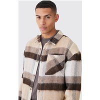 Mens Extreme Heavy Brushed Flannel Boxy Shirt Jacket - Brown - Xs | boohoo (US & Canada)