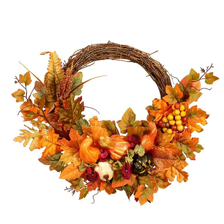 PersonalhomeD Artificial Autumn Fall Wreath for Thanksgiving, Harvest Door Wreath with Pumpkins, ... | Walmart (US)