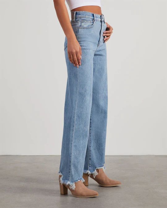 Mandy High Rise Stretch Frayed Wide Leg Jeans | VICI Collection