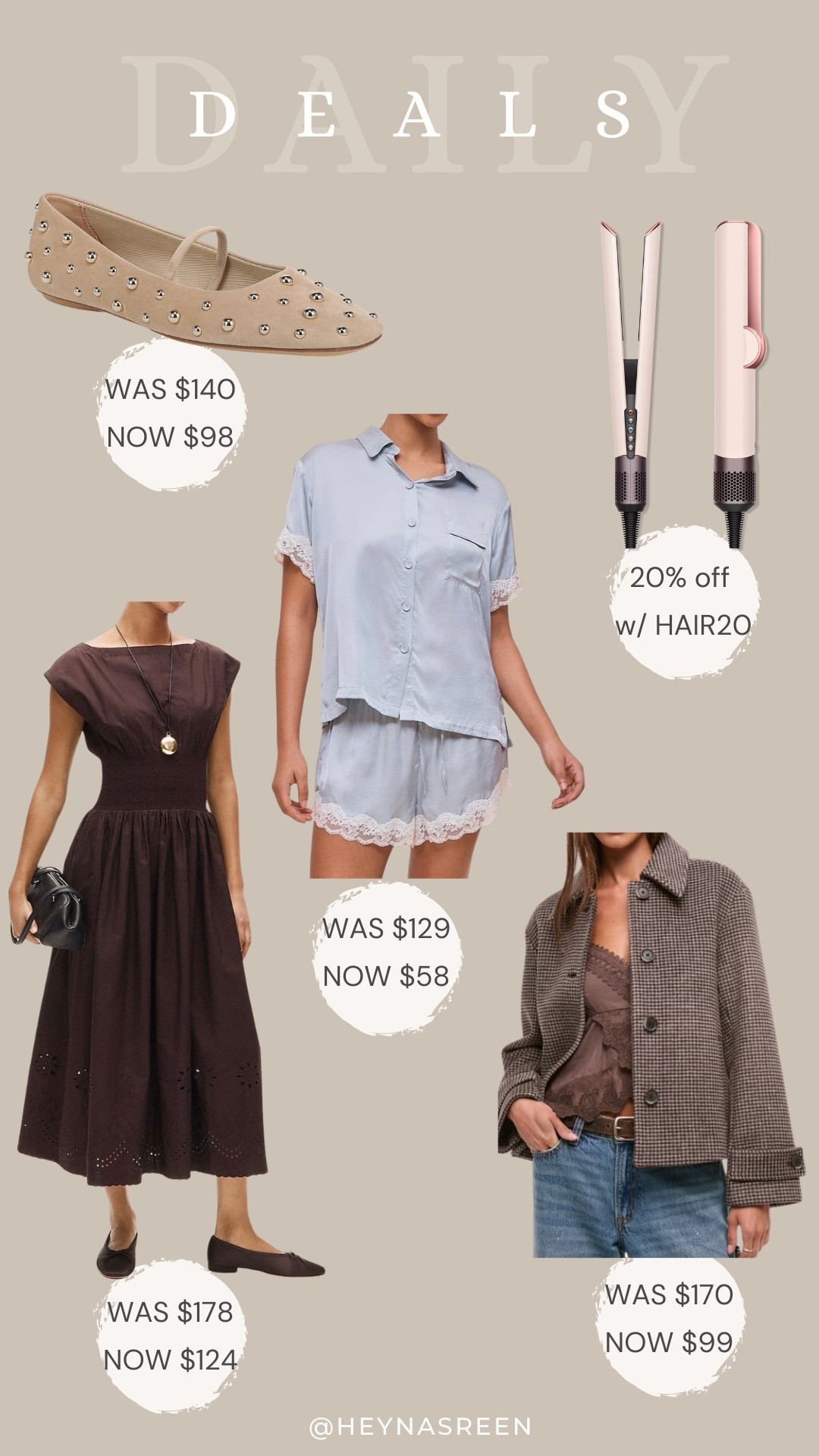 Daily deals on Franco Sarto flats, Dyson straightener, Abercrombie coat, Papinelle pajamas, J.Crew dress 
