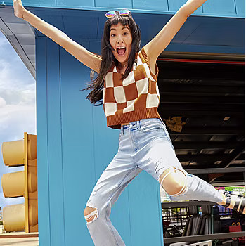 Arizona Womens V Neck Checked Sweater Vest Juniors | JCPenney