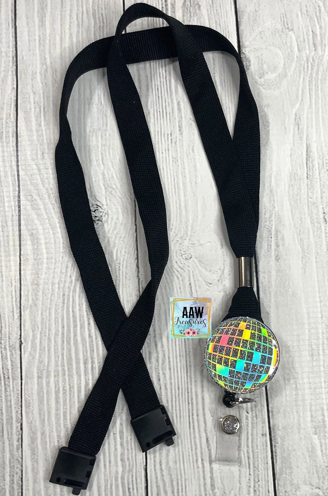 disco ball glitter lanyard badge reel; retro badge; swiftie theme; smile; teacher badge reel | Etsy (CAD)